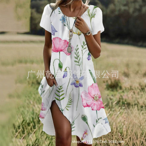 Floral print crew neck casual dress FF303190