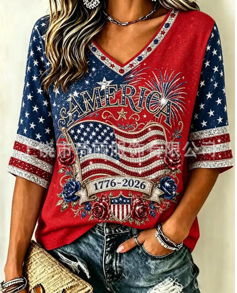 Independence Day V-Neck Casual Short Sleeve T-Shirt FF303375 02