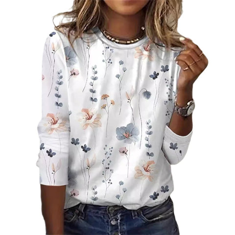 Langarm T-Shirt Damen Einfarbig Blume m300934 