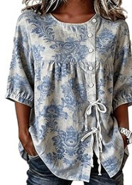 Temperament women's long-sleeved shirt printed top lace-up shirt m302925