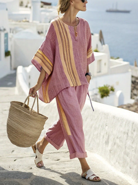 Ramie Bamboo Fiber Top Women's Summer Loose Casual Versatile V-Neck Feifei Sleeve Shirt m301525