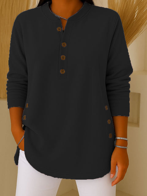 V-neck button solid color knitted long-sleeved top T-shirt m302230