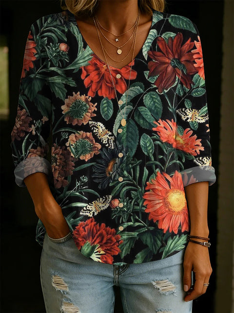 Crew neck women's flower 3D printed top m303179