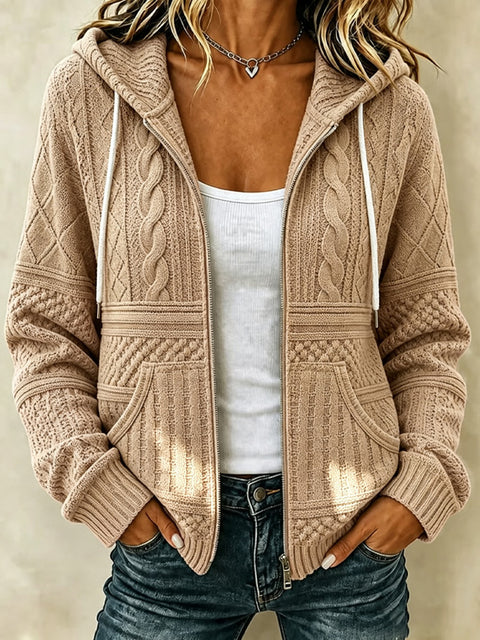 Floral elements 3D digital printing loose casual women's hooded zipper sweater FF303357