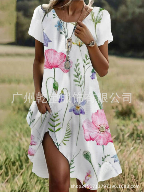 Floral print crew neck casual dress FF303190