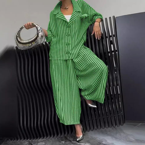 Autumn commuter temperament flower striped loose blazer casual suit m302316