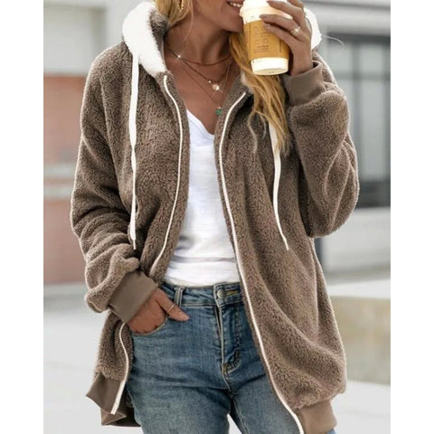 Neue Herbst- und Winterjacke mit lockerem Plüschreißverschluss und Kapuze m300464 