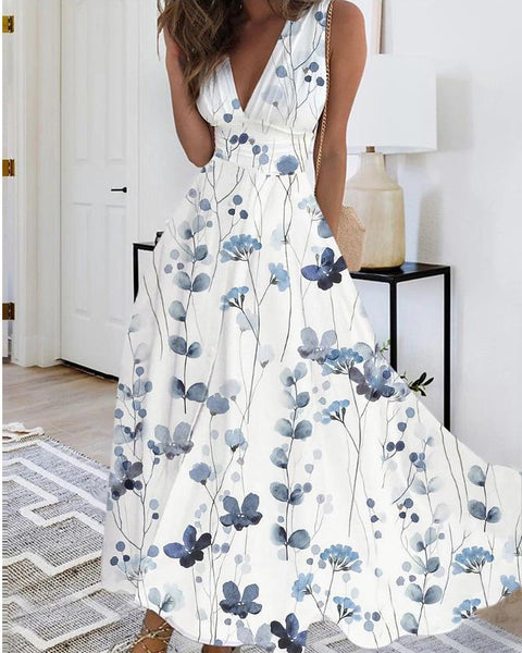 Damen neues V-Ausschnitt mit Futter hohe Taille ärmellos bedruckt sexy Westenkleid m301267 