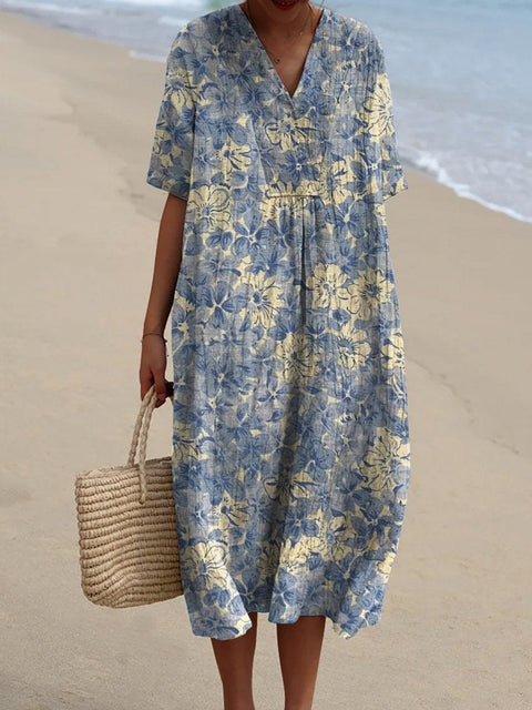 Fashion digital printing large wide V-neck dress m302382