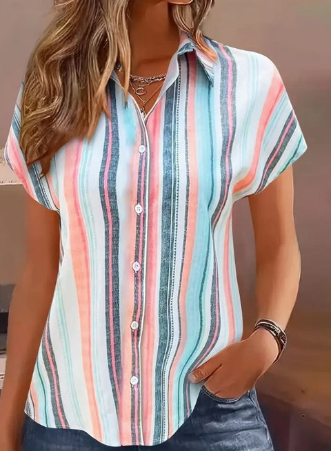 Digital printing striped print button front shirt casual shorts sleeves spring summer shirt m302473