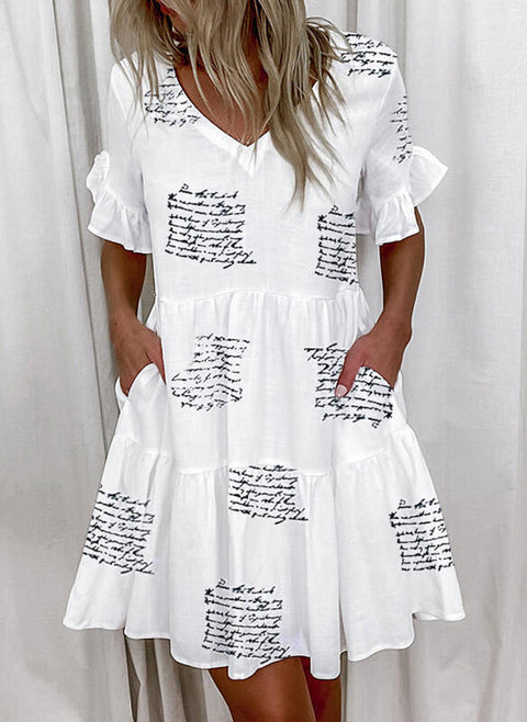 Short Print Ruffled Pocket Dress M300182