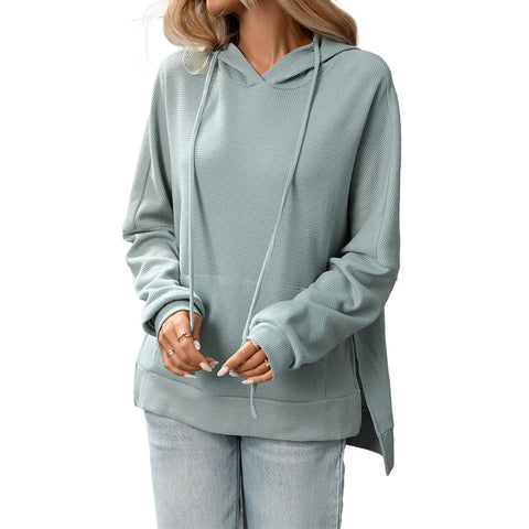 Waffle knitted pullover long-sleeved sweater hoodie women's m302107