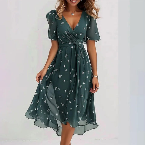 Loose casual comfortable V-neck floral dress m302907