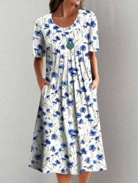 New casual print crew neck short-sleeved dress m300930