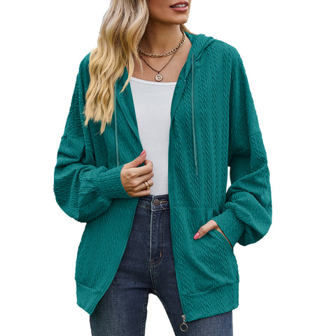 Einfarbige Tasche Langarm lose Kapuzenpullover Damenjacke m300392 