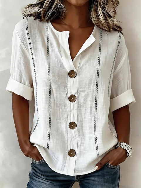 V-neck shirt long-sleeved printed button-down women's shirt m302710
