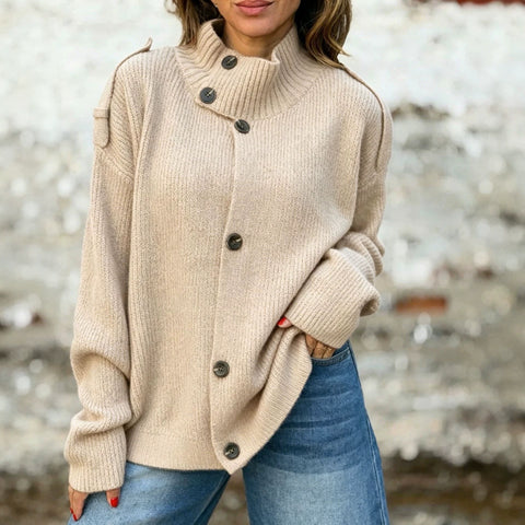 Autumn and winter turtleneck sweater women's cardigan button solid color knitted jacket m303230