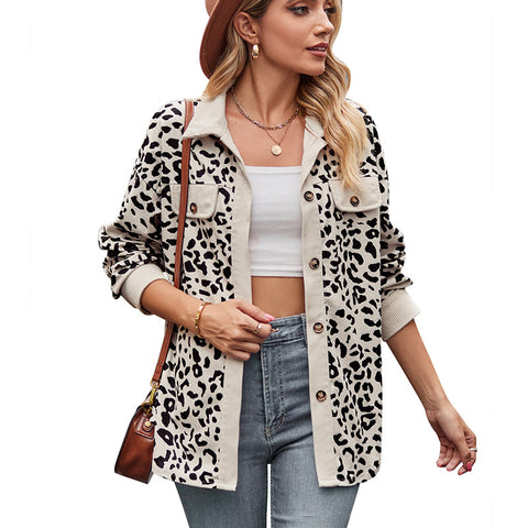 Langarmjacke mit Leopardenmuster und Knöpfen, Hemdjacke, m300523 