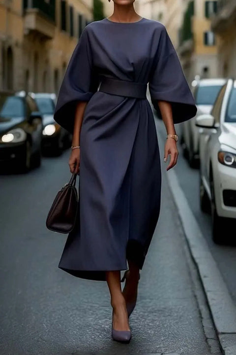 Mode Temperament elegante einfarbige Taille Kleid lässig Fledermaus Ärmel langes Kleid m301326 