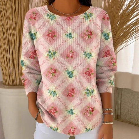 Off-the-shoulder crew neck long-sleeved sweater autumn and winter printed fashion personalized top m302178