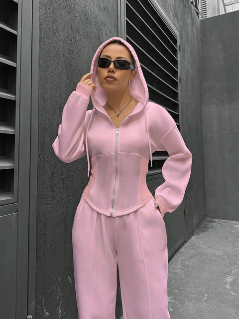 Ensemble deux pièces décontracté et slim pour femme, cardigan à capuche tendance, m300946 