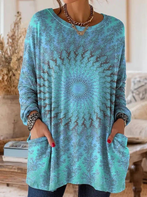 3D printed women's new medium and long pocket round neck pullover fashion T-shirt m303192