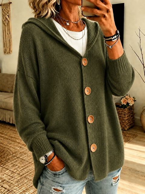 Button knitted hooded cardigan sweater jacket m303202
