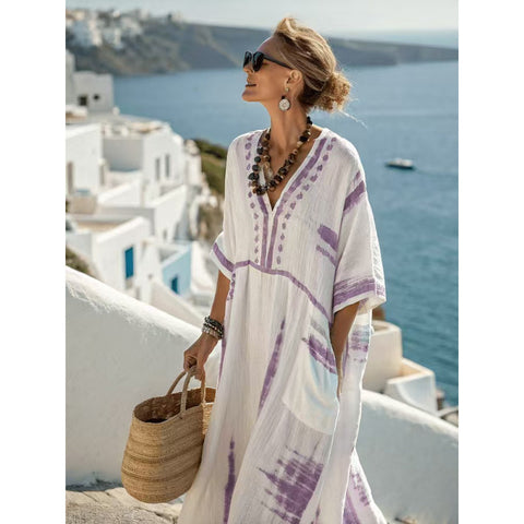 Holiday long striped embroidered dress m302762