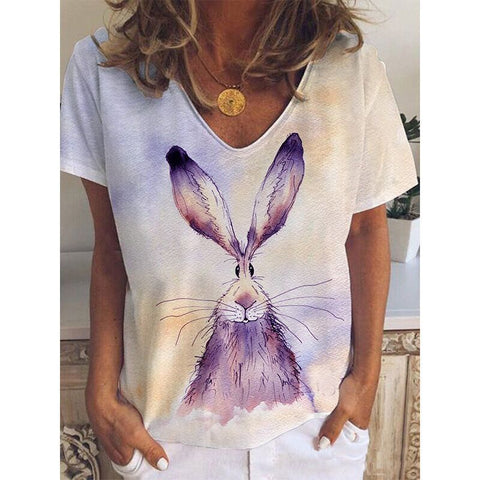 Spring new rabbit pattern printed short-sleeved crew neck T-shirt m302418