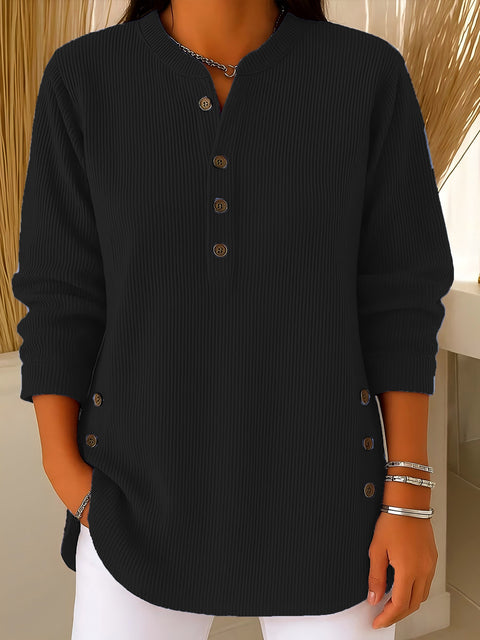 Loose Casual V-Neck Button Long Sleeve Women's Top T-Shirt FF303368