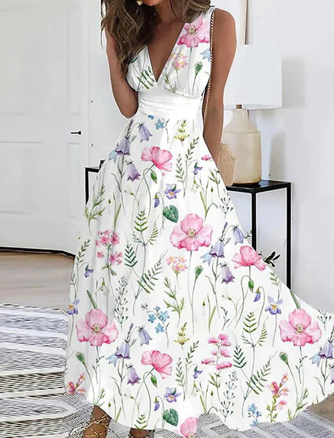 Damen neues V-Ausschnitt mit Futter hohe Taille ärmellos bedruckt sexy Westenkleid m301267 