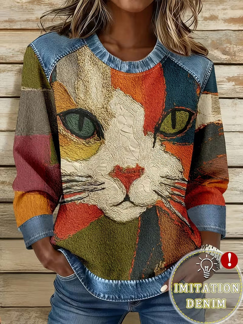Casual Crew Neck Long Sleeve Pullover 3D Digital Printing Women's Sweater FF303429 05