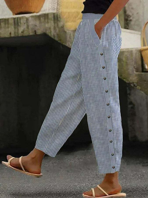 Pantalon neuf points à la mode, imprimé rayé, boutonné, taille élastique, m301458 