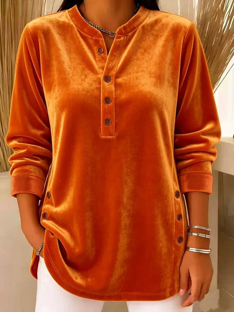 Women's Velvet Casual Loose V-Neck Button Long Sleeve Women's Shirt FF303380