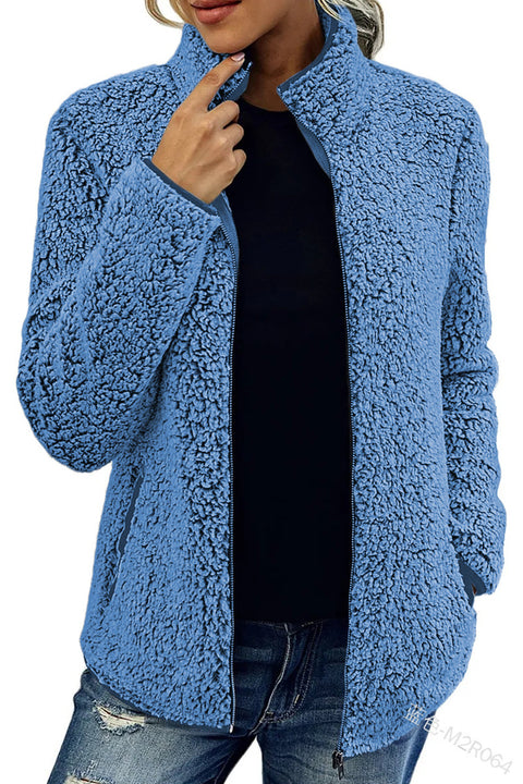 Einfarbiger Top-Pullover für Damen, lässige Mode, langärmelige Reißverschluss-Blasenfleecejacke m300462 