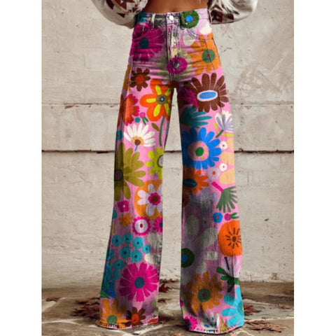 3D heat transfer flared pants simulation denim trousers loose pants m301550