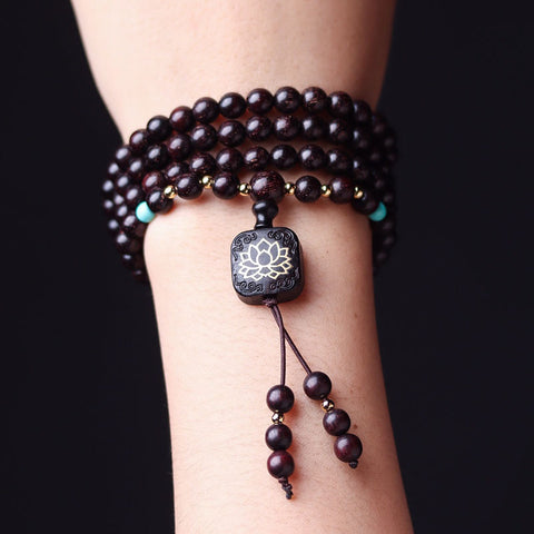 Rotes Sandelholzarmband Sambia Blutsandelholz 0,6 Buddha-Perlen DIY mit flachem Lotusanhänger Herren- und Damenarmband m3331316