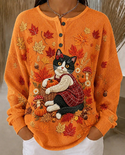 Retro casual 3D digital printing three-button stand-up collar fashion women's top FF303394