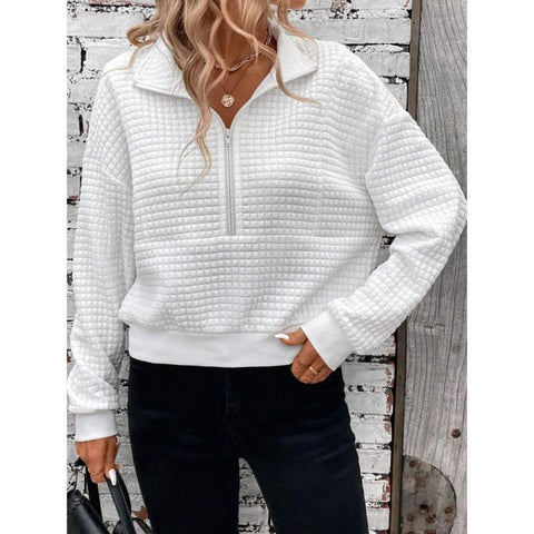 Einfarbiger, langärmliger Damenpullover mit Revers und Reißverschluss m301491 