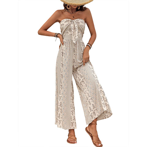 Pantalon large taille haute à lacets avec épissure, style ethnique décontracté, très populaire en été, m300833 