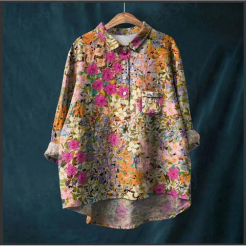 Loose printing round neck casual large size women's T-shirt m302702