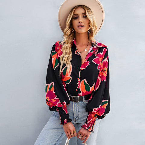 Elegantes Langarm-Shirt mit Print im Herbst- und Wintertemperament m300869 