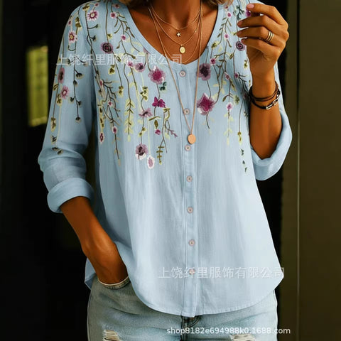 3D digital printing floral pattern women's long-sleeved buckle cardigan top m302703