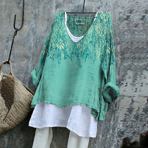 Langarm bedruckter Freizeitpullover lockerer Rundhalsausschnitt einteiliges T-Shirt (ohne Unterhemd) m301042