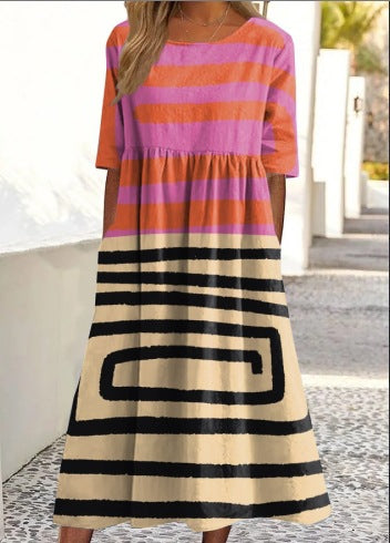 Up and down splicing pocket size printing large wide dress m302623-2