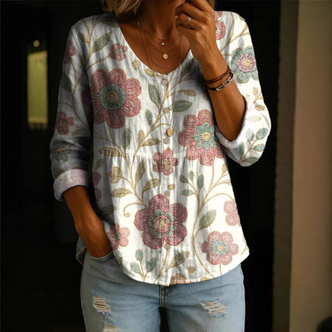Crew neck women's flower 3D printed top m303179