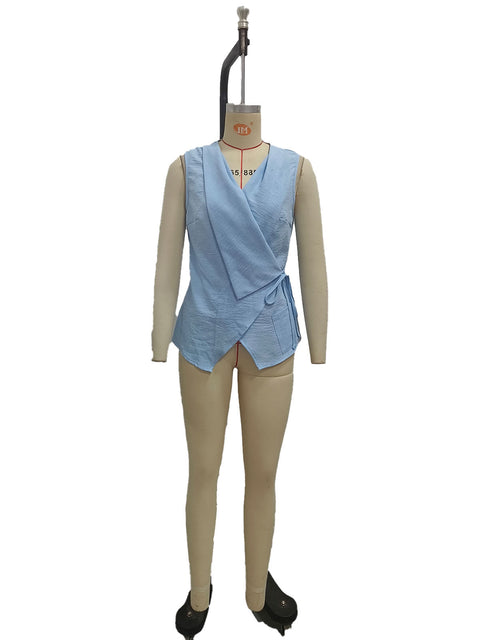 Women's solid color sleeveless lace-up casual shirt FF303330