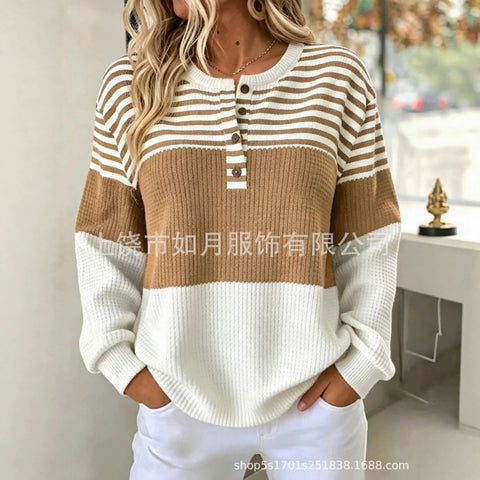 3D printed 4-button loose women's sweater FF303282