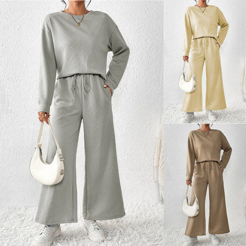 Loose and simple solid color casual suit women's autumn and winter new texture drawstring sportswear women's m301814