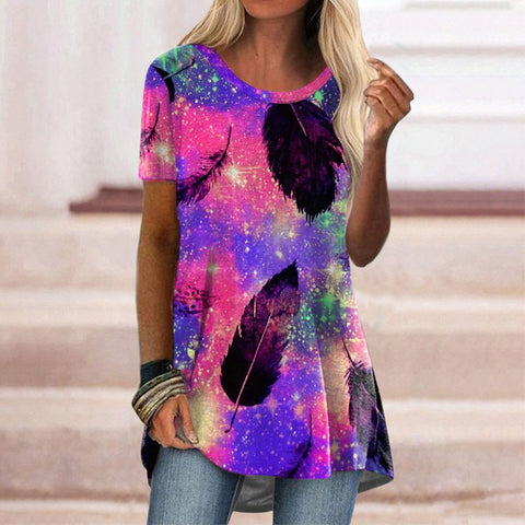 Casual ethnic style retro printed short-sleeved T-shirt m302728